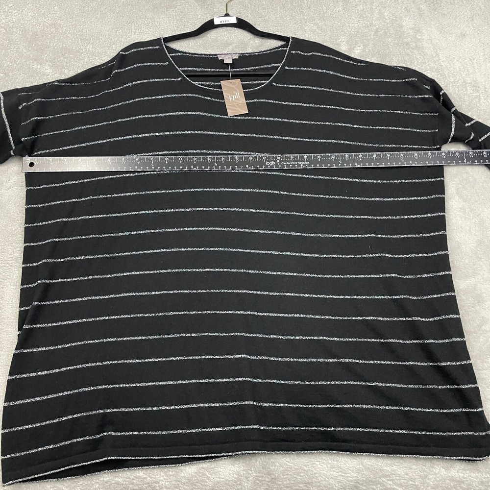 J. Jill Wool Blend Tunic Top Women L Black Silver Striped Angora 3/4 Sleeve Boxy - Picture 14 of 16